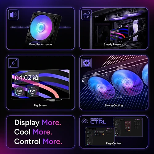 Cooler Master MasterLiquid Core 360 ARGB Cpu Liquid Cooler With 6 Inch LCD Display